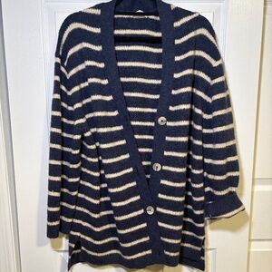 Primark Navy Stripe Cardigan Sweater Small Soft Knit Button Front Cozy Layering